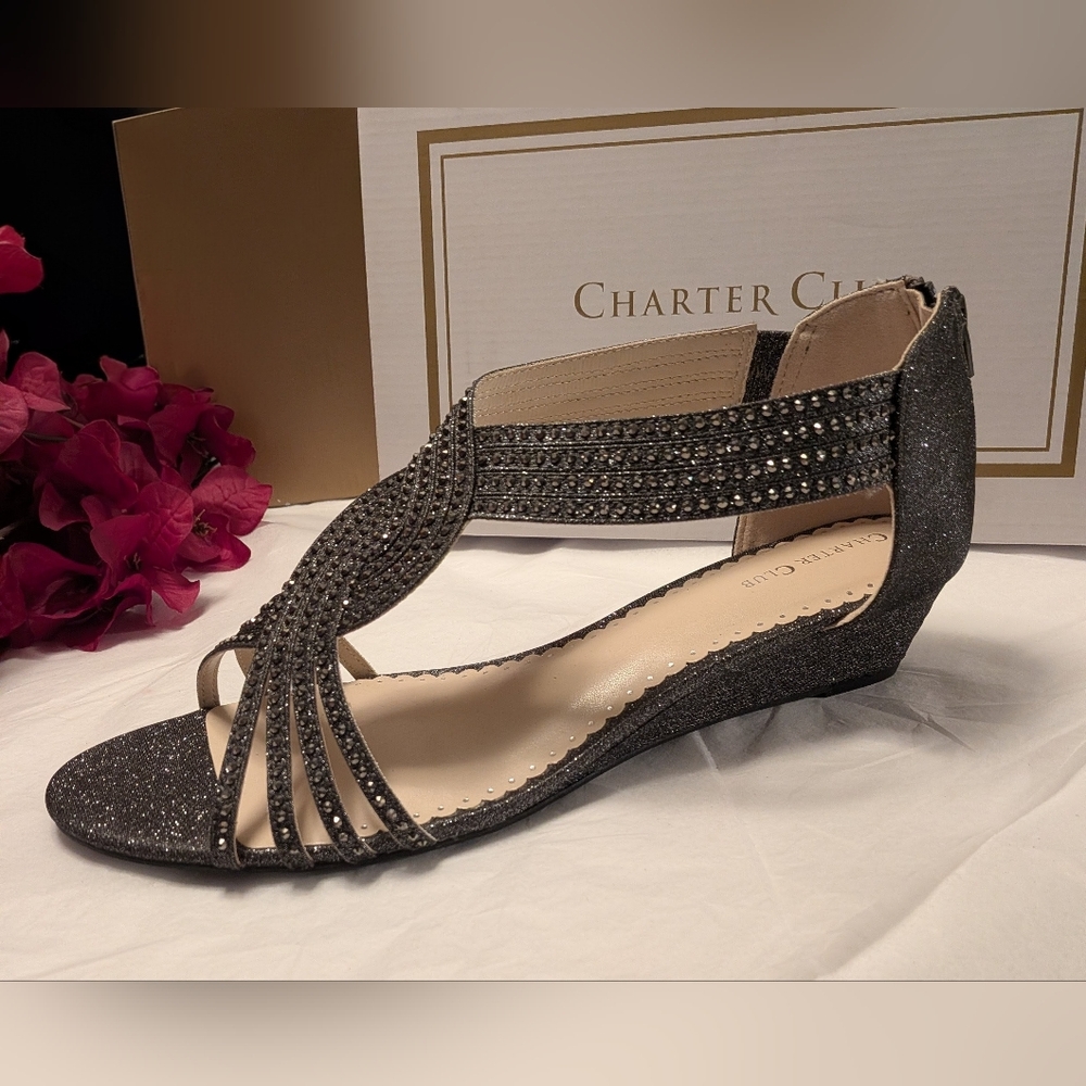Charter Club Ginifur wedge sandal in a pewter color Size 12 NIB